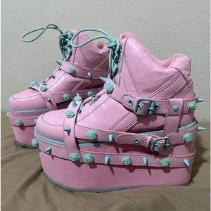 Quozmos Bondage (Pink & Blue) Platform Boots from YRU